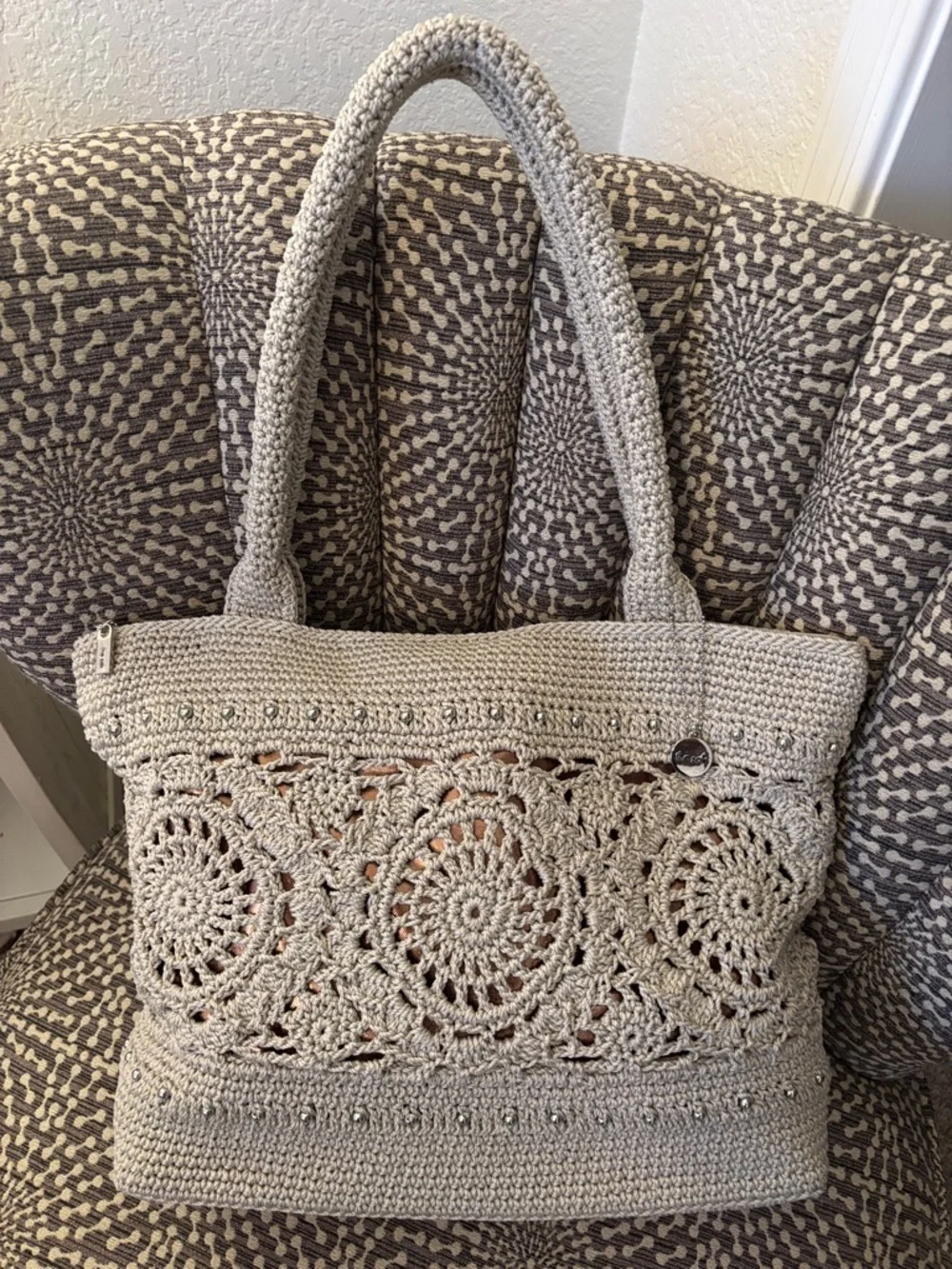 The Sak Crafted Classics Tote Crochet Natural Medallion Everyday Shoulder Bag - Picture 1 of 16